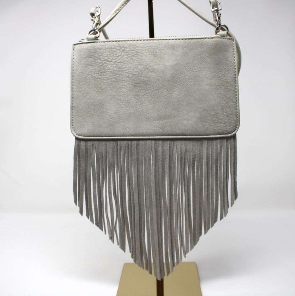 Free People Gray Fringe Suede Crossbody Bag